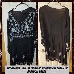 Black with White embroidery Babydoll dress